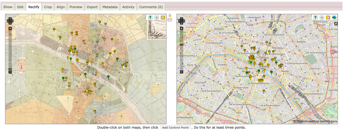 an eighteenth-century map of Paris after georectification